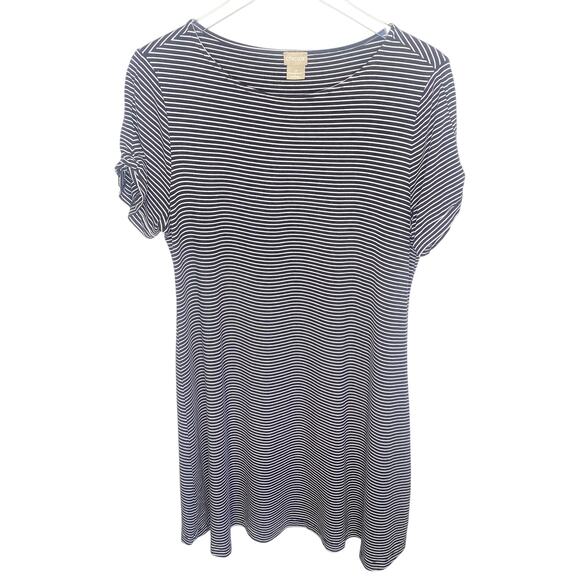 Chico's Size 2 (M) Black White Stripe Scoop Neck Short Sleeve Jersey Knit Dress - Picture 1 of 6